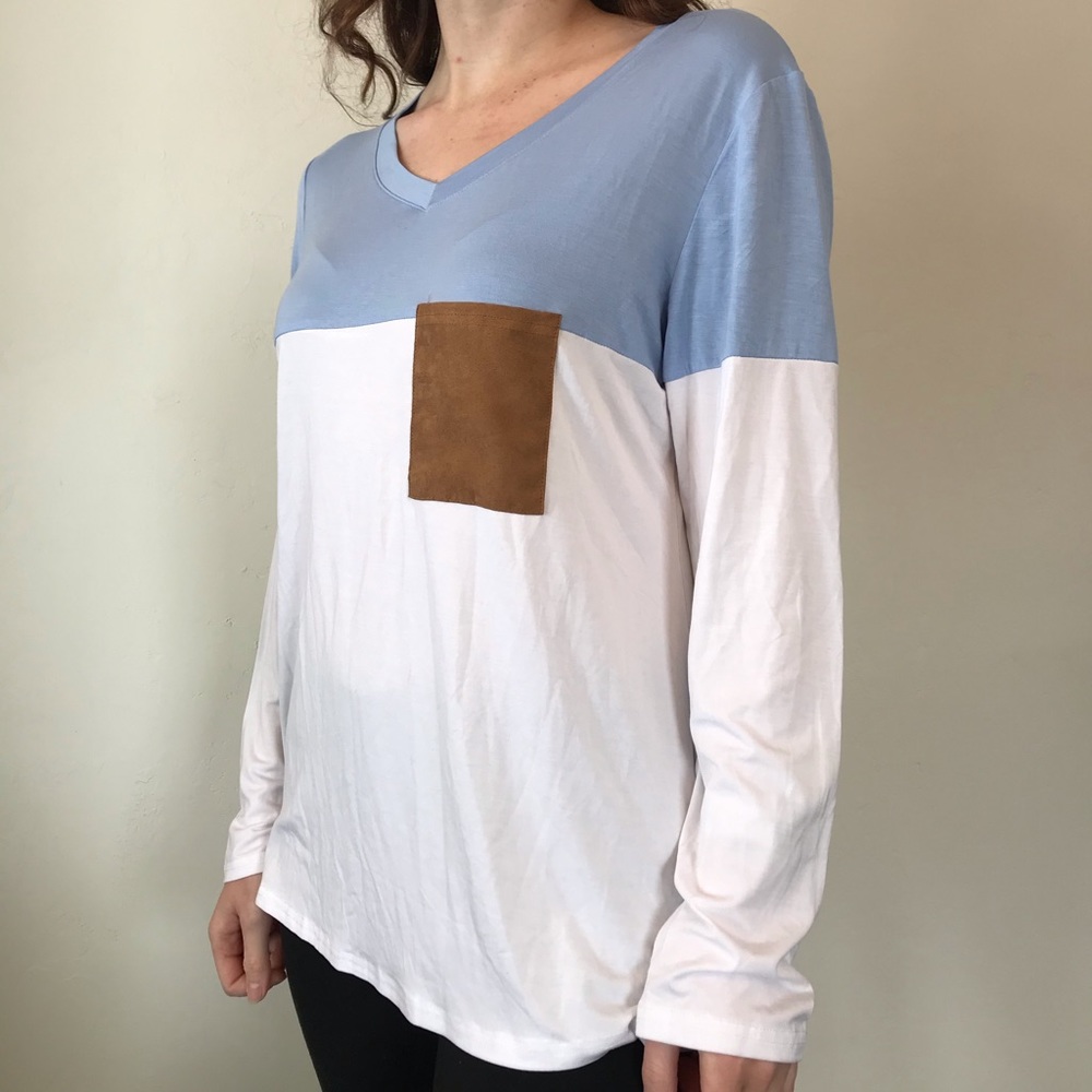 Long-sleeve blue and white shirt